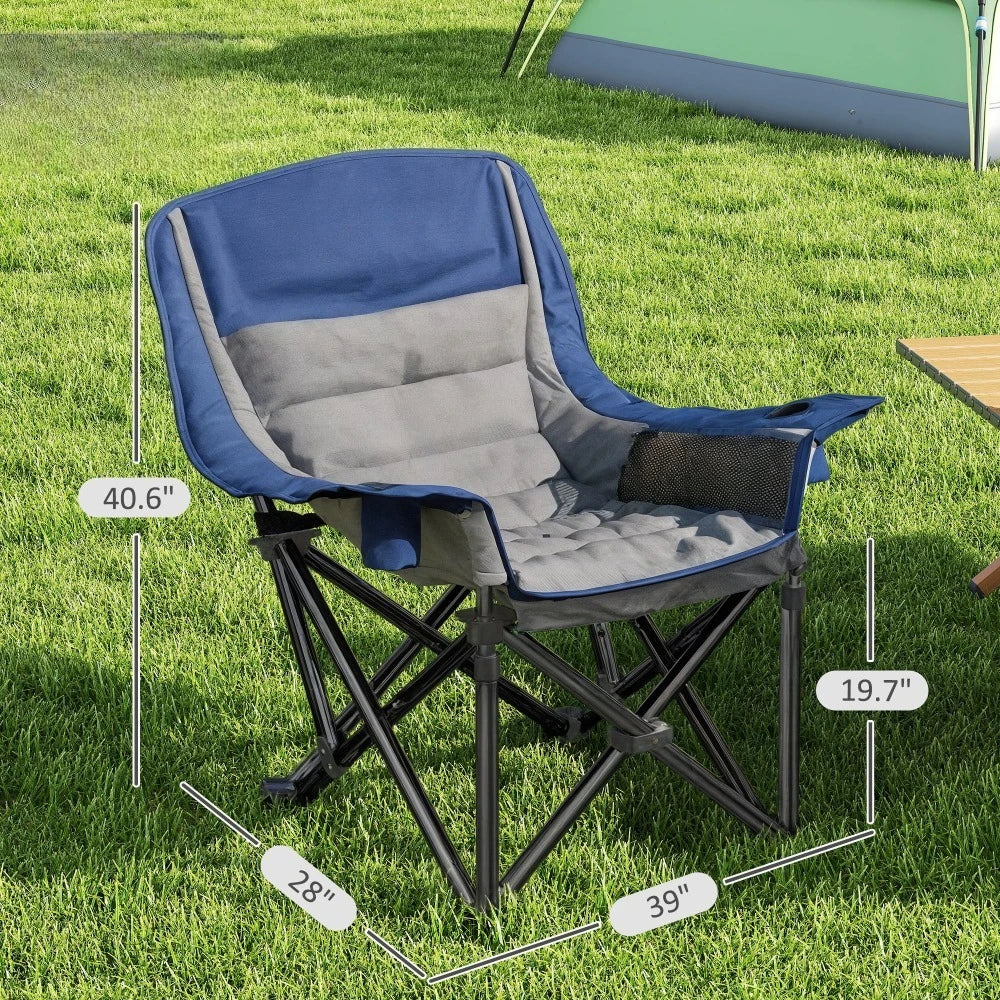 Camping Chair for Adults, Portable Folding Camping Chair with Side Pockets, Cup Holders, Carry Bag，Large size high back chair camping leisure picnic chair portable fishing chair beach travel armchair, Blue and Gray