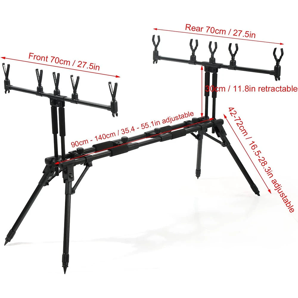 JSFUN  Adjustable 5-Rod Fishing Rod Stand – 90-140cm Extendable Tripod Foldable with 70cm Rod Holders for Shore Fishing