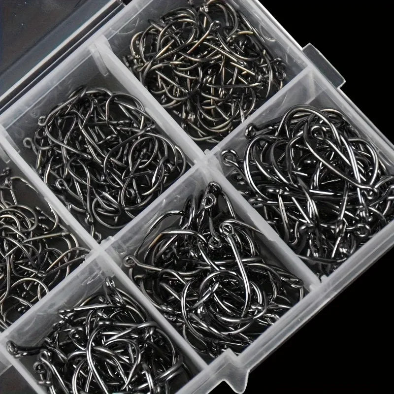 500pcs Fishhooks Strong Sharp Silver Circle Fishhook 3#-12# Jig Barbed Pesca Portable Fishing Tackle Accessories Sea Fishing Set