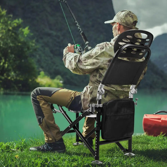 21cm Height Adjustable 13 Gears Fishing Chair Folding Outdoor Deck Chair with Backrest Rod Holder Fishing Gear Gift