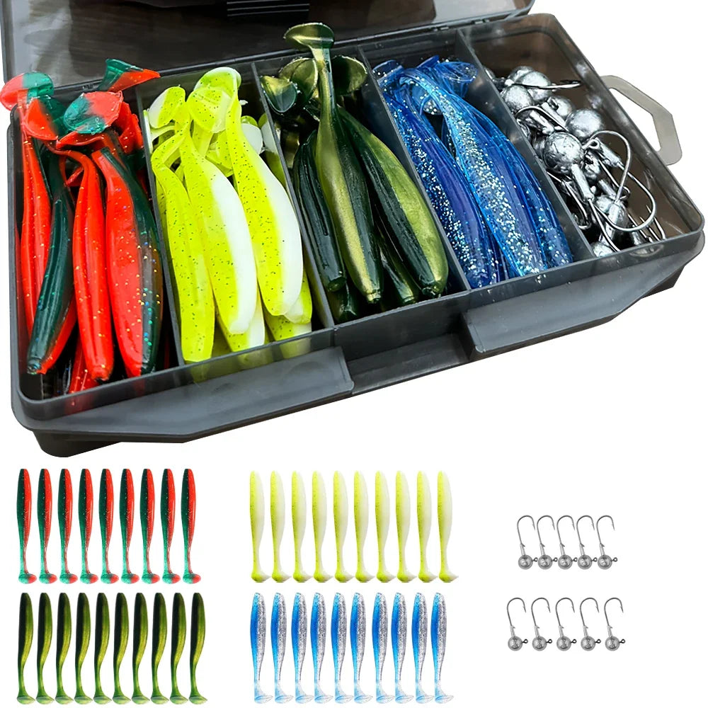 50PCS/Box Metal Jig Bait 5.5cm 7cm 10cm Soft Lure 3g 5g 7g 10g 14g Jigging Head Hook Carp Fishing Box Pesca Sinking Lure Kit