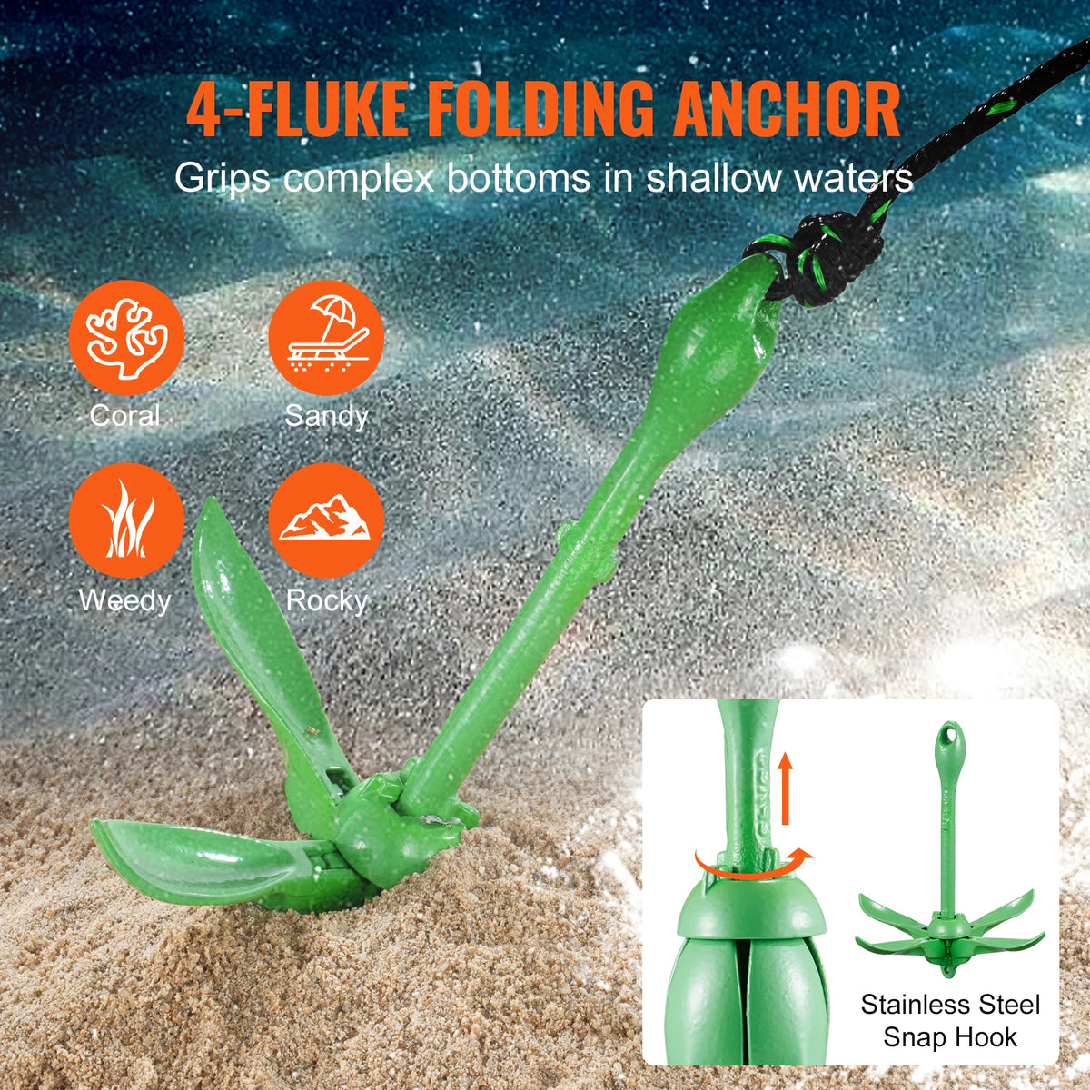 SucceBuy Kayak Anchor Kit 3.5 lb Paddle Board Anchor Kit with 26.2 ft Rope and Buoy Folding Small Boat Anchor with Storage Bag