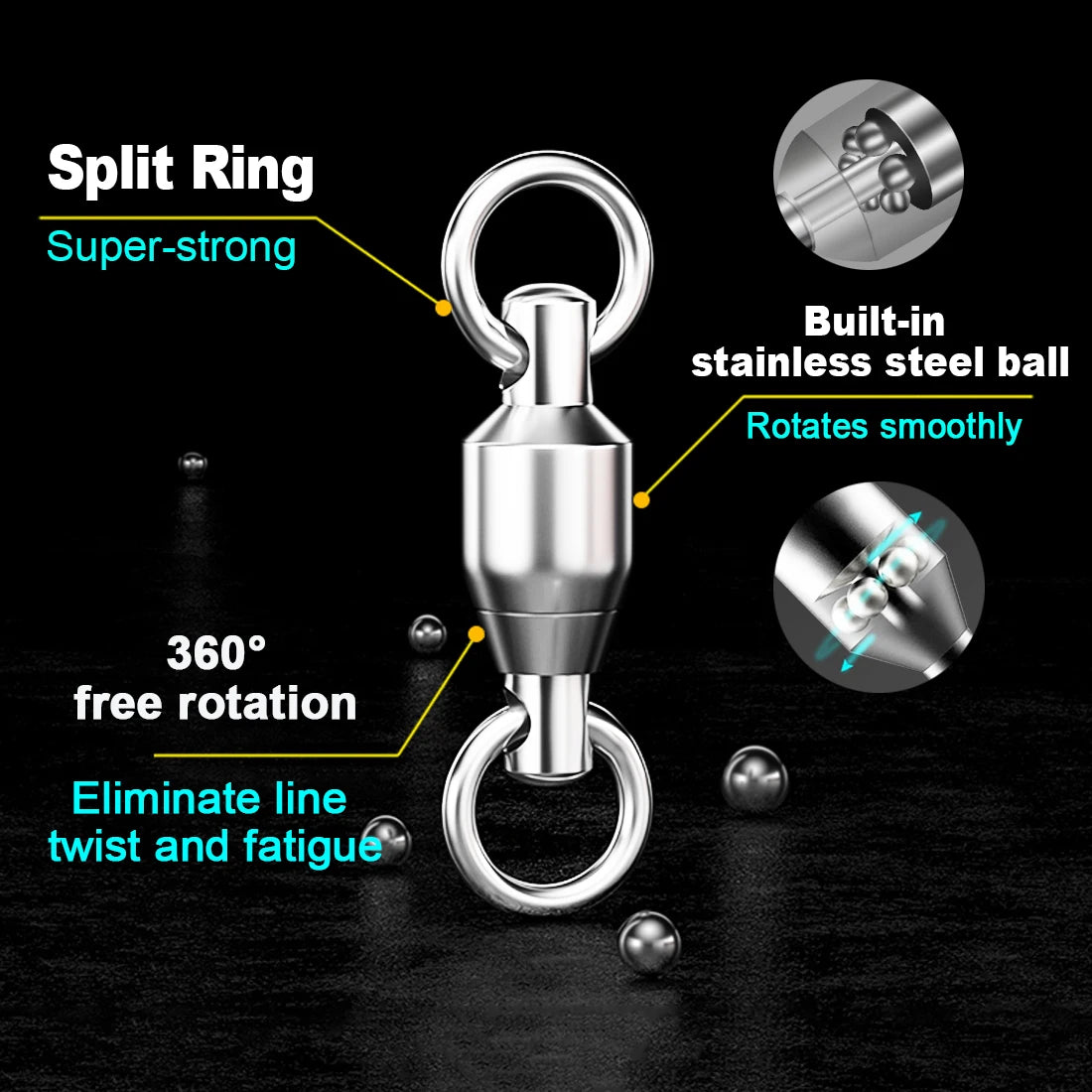 FishTrip Fishing Snap Swivel Interlock Snap Ball Bearing Swivels Stainless Steel Cross Lock Clip Squid Fishing Connector