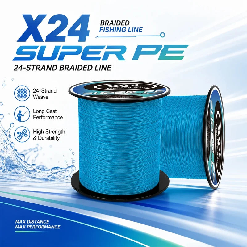 Mateer Upgrade 24 Strand Braided PE Fishing Line 100% Japan Material 300/500/1000M Smooth Multifilament Line Saltwater Carp Bass