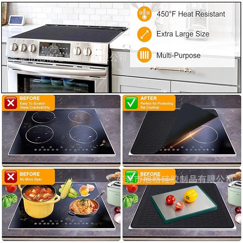 Black Silicone Electric Stove Mat 71x51cm - Heat-Resistant Cooktop Protector for Glass Ceramic Stove & Oven