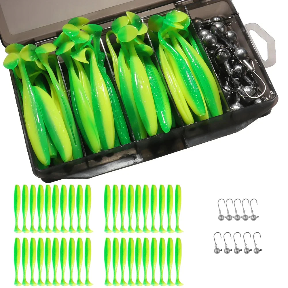 50PCS/Box Metal Jig Bait 5.5cm 7cm 10cm Soft Lure 3g 5g 7g 10g 14g Jigging Head Hook Carp Fishing Box Pesca Sinking Lure Kit