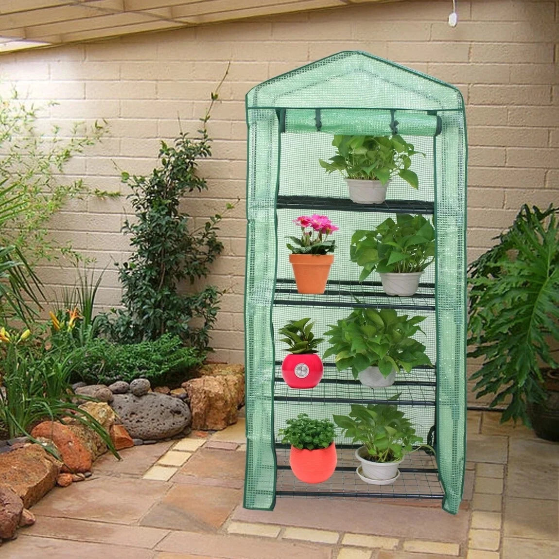 4 Tier Mini Greenhouse Indoor Outdoor Portable Waterproof Green House w/PE Cover