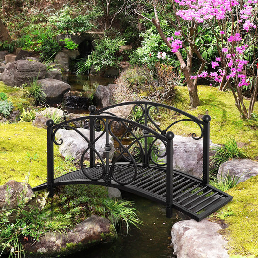 3.3FT Metal Arch Zen Garden Bridge with Safety Siderails Black