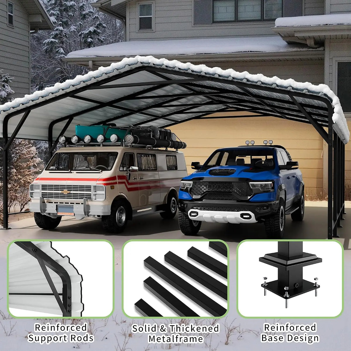 20x20 FT Metal Carport, Oversized Carport Garage with Enhanced Base, Outdoor Galvanized Car Shelter, Heavy Duty, Custom
