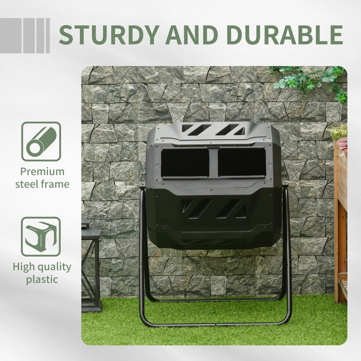 Garden Compost Bin Dual Tumbler Rotating Outdoor Composter with Sliding Doors