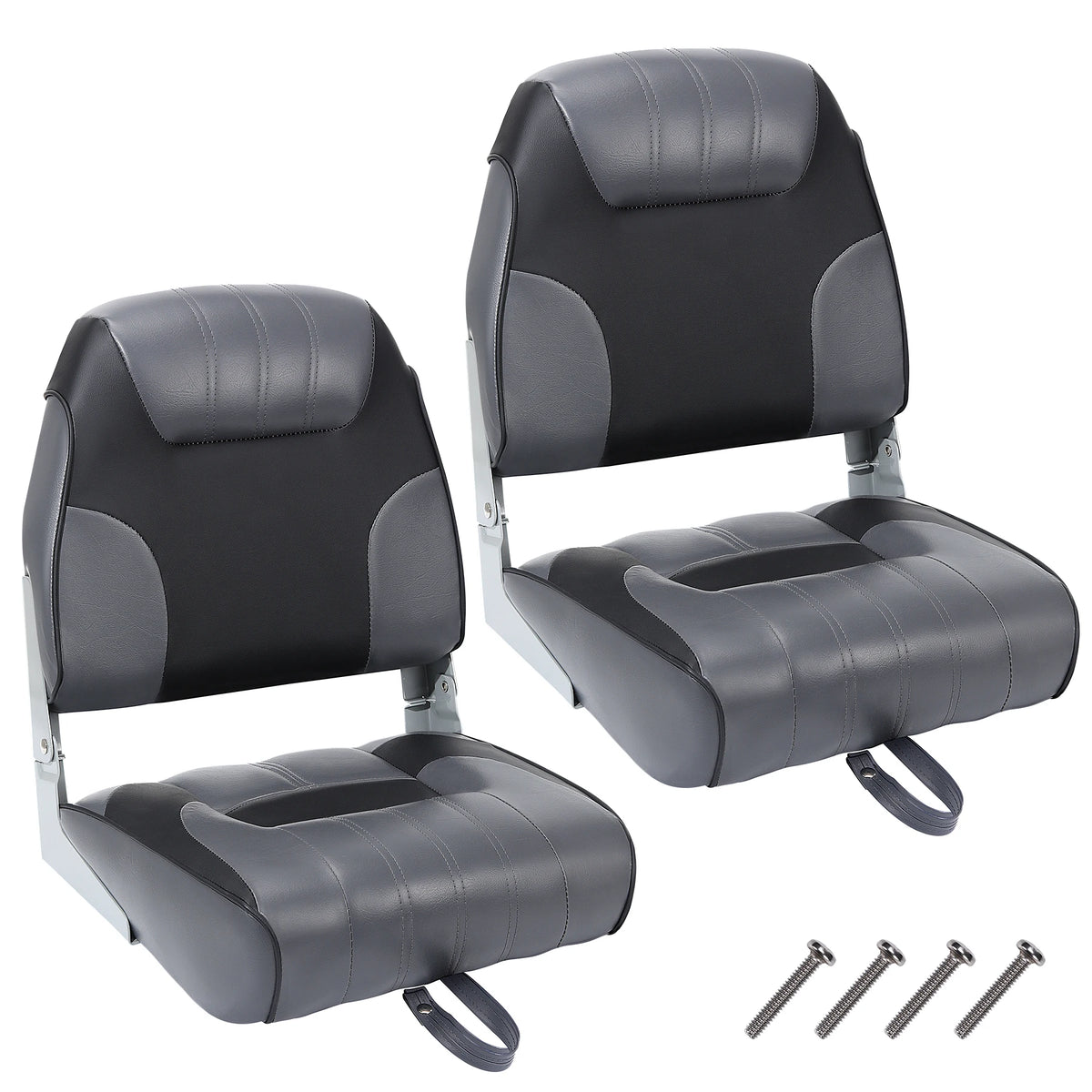 2 Pack Folding Boat Seats Low Back, Fishing Boat Seat with Thickened Sponge Padding, Weather-Resistant Captain Chairs
