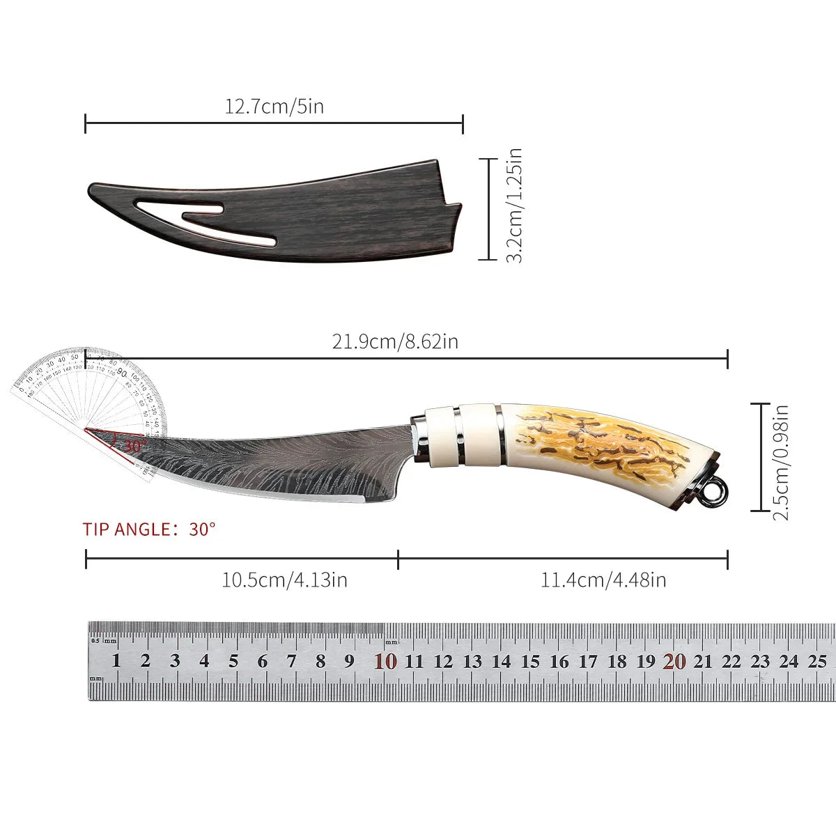 Sharp curved blade, sharp satin finish fruit knife, portable plastic handle boning knife
