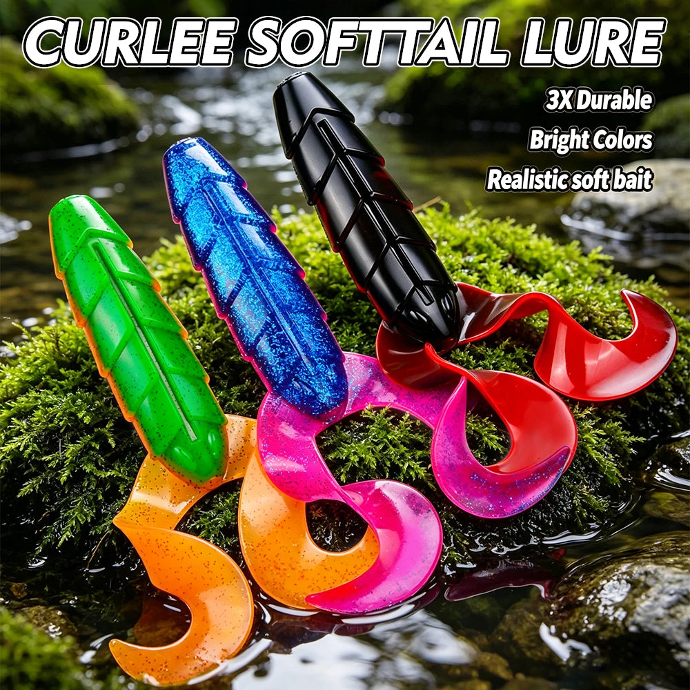 Sunlure 1/2/3PCS Large Double Curly Tail Lure Silicone Soft Plastic Worm Bait Ribbed Body Artificial Saltwater Fishing Tackle