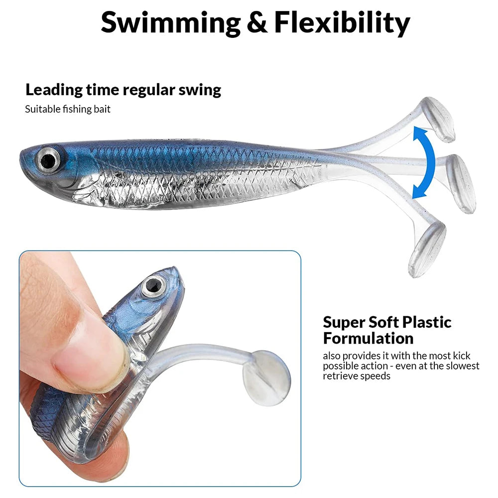 5Pcs Fishing Gear Accessories Soft Bait Set 10CM/12CM Color Flexible Reflective 3D Simulation Fishing Bait Durable Fishing Tool