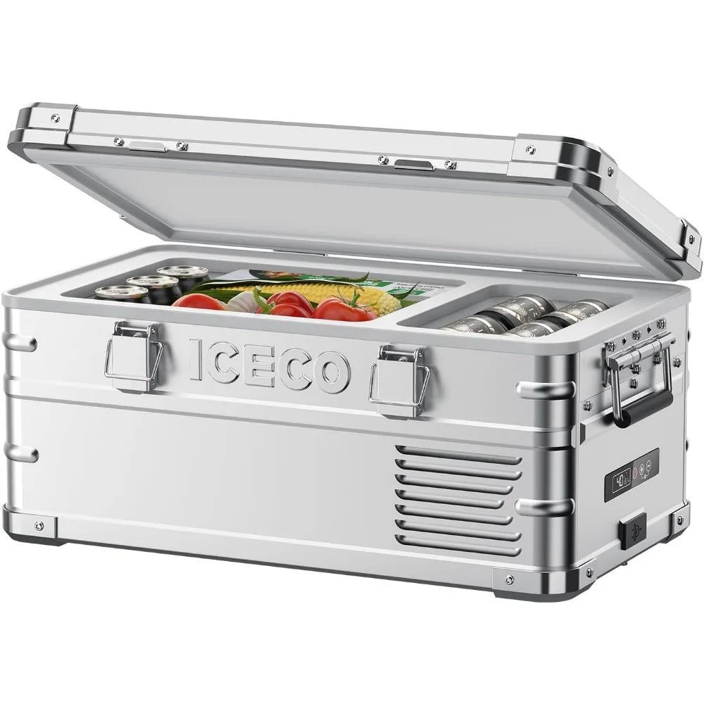 12 Volt Portable Refrigerator with Aluminum Freezer, Electric Cooler, Nano Compressor, Car Fridge for Travel and Camping