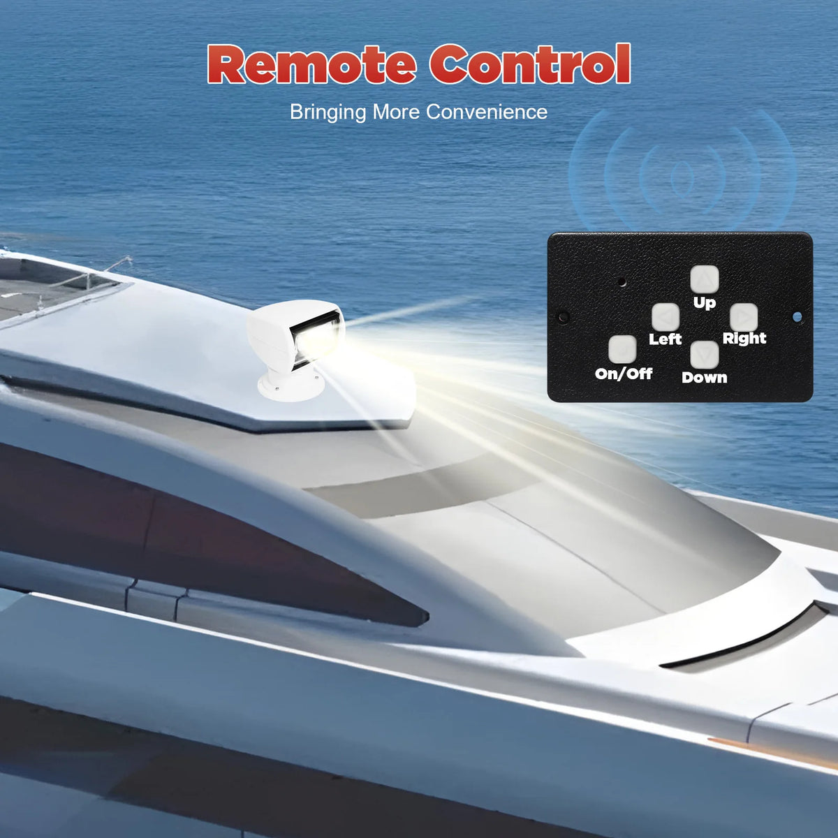 Spotlight Marine Spot Light Boat Searchlight Remote Control 12V 100W Waterproof, White, 360° Rotatable for Boat