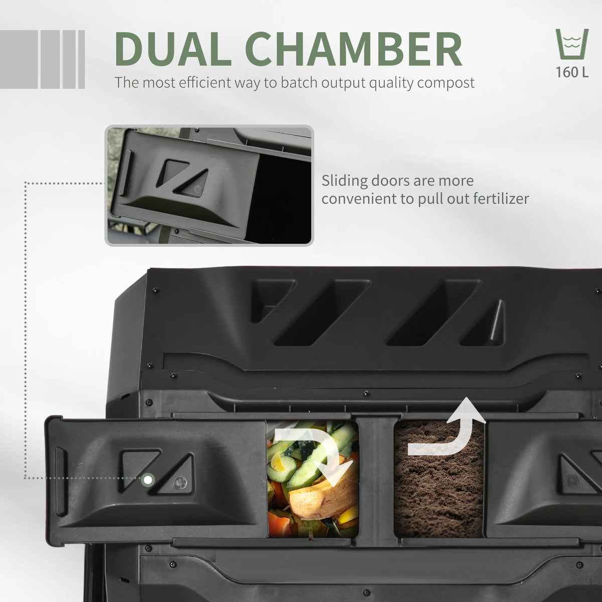 Garden Compost Bin Dual Tumbler Rotating Outdoor Composter with Sliding Doors