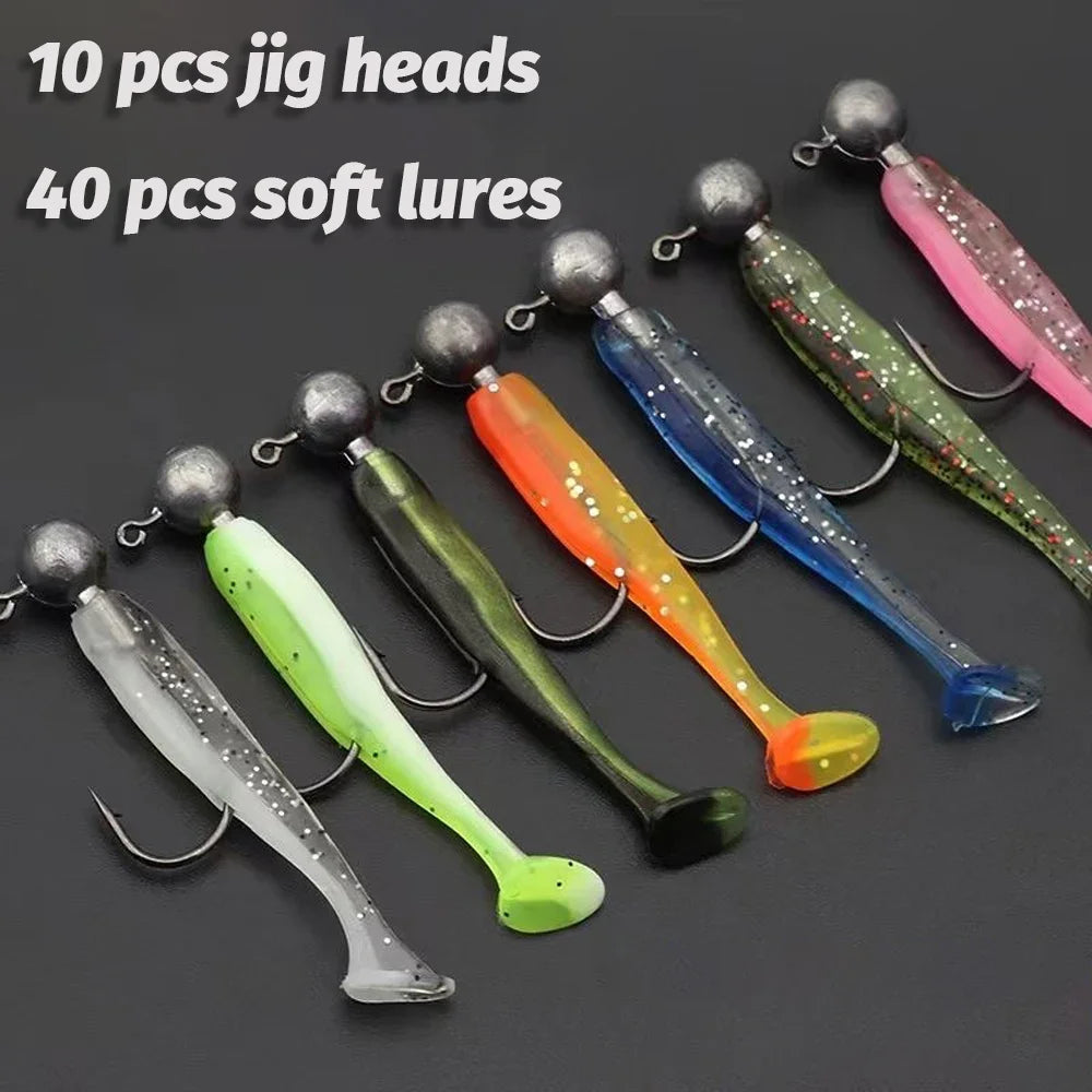 50PCS/Box Metal Jig Bait 5.5cm 7cm 10cm Soft Lure 3g 5g 7g 10g 14g Jigging Head Hook Carp Fishing Box Pesca Sinking Lure Kit