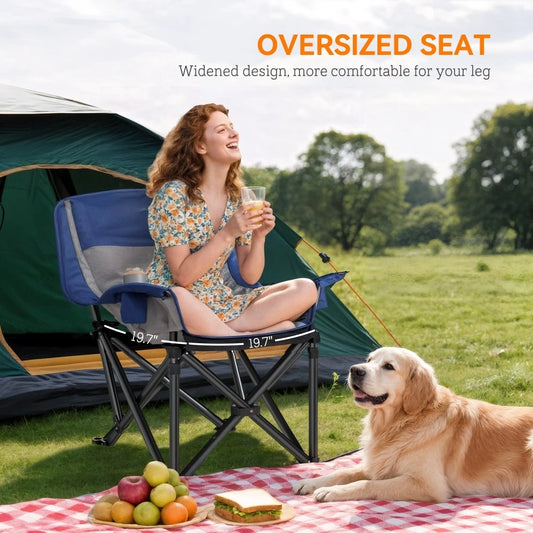 Camping Chair for Adults, Portable Folding Camping Chair with Side Pockets, Cup Holders, Carry Bag，Large size high back chair camping leisure picnic chair portable fishing chair beach travel armchair, Blue and Gray