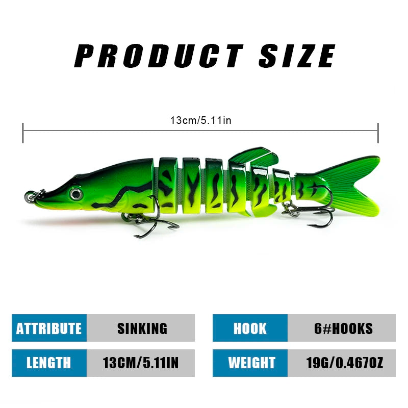 Bionic Multi-Section Lure 19g Sinking Bait for Freshwater and Saltwater, Universal Fishing Lure for Ponds, Lakes, and Ocean, Suitable for All Swimming Layers