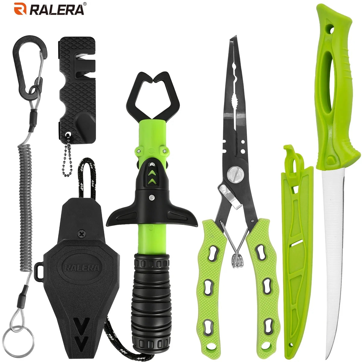 RALERA Saltwater Resistant Fishing Gear Tackle Kit: Fillet Knife, Fish Lip Gripper, Split Ring Fishing Pliers, Fishing Gifts for