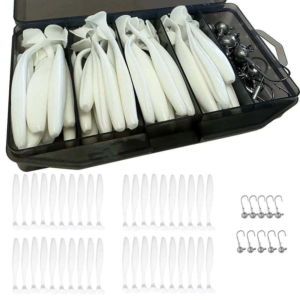 50PCS/Box Metal Jig Bait 5.5cm 7cm 10cm Soft Lure 3g 5g 7g 10g 14g Jigging Head Hook Carp Fishing Box Pesca Sinking Lure Kit