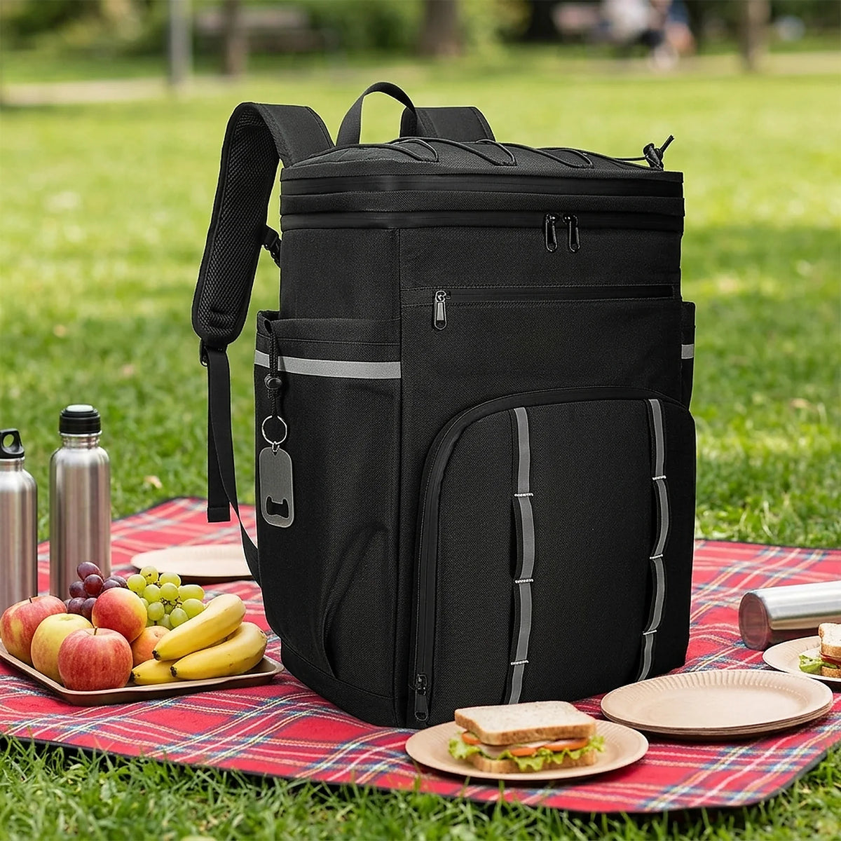 Zoyiancy 41L Insulated Cooler Backpack, Water-Resistant Black Soft Cooler Bag Holds 45 Cans, Large Lunch Backpack with Pockets for Camping, Hiking & Picnics