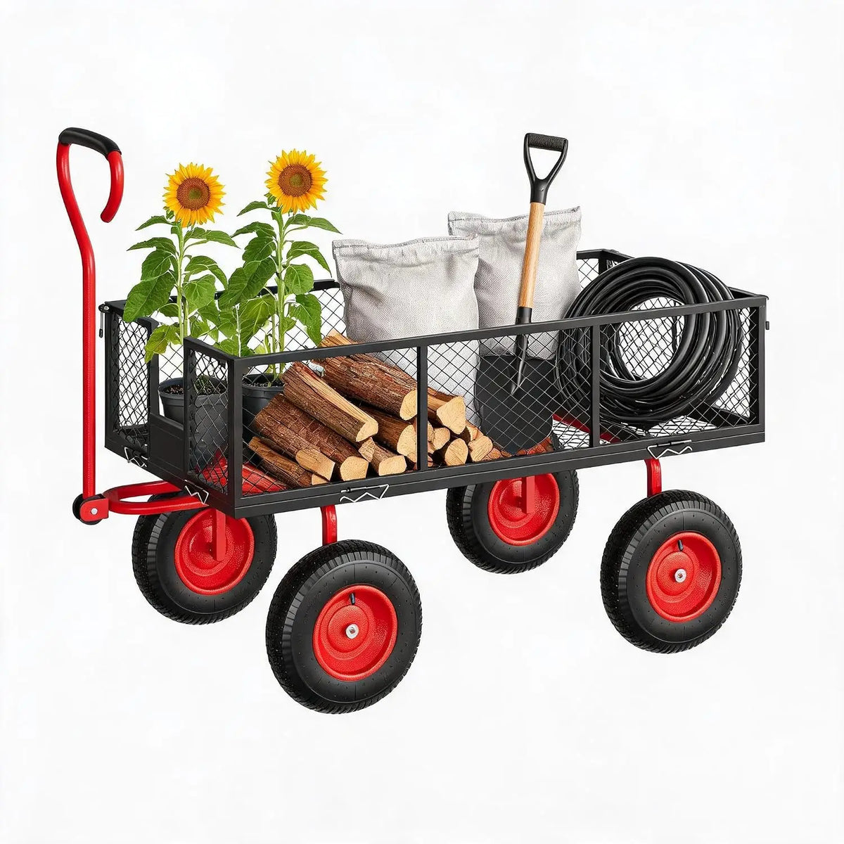 Steel Garden Cart Heavy Duty 900 Lbs Capacity, With Removable Mesh Sides,Utility Metal Wagon Perfect For Garden, Farm, Yard