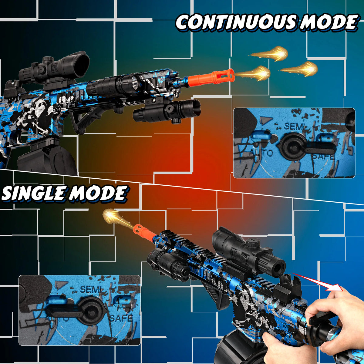Electric Toy Gun Gel Explosive M416with Scope Semi-Auto & Auto Modes Tactical Camo Design for Kids & Hobbyists