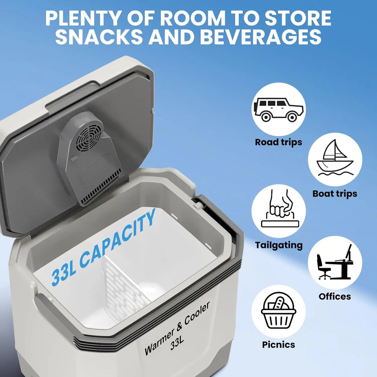 35 QT (33 L) Electric Cooler Warmer, 12V Portable Car Refrigerator, Plug In Cooler with Locking Handle, 110V for Cars, Trucks, RVs & Home, Grey