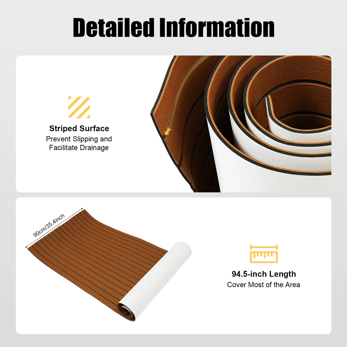 240x90cm EVA Foam Teak Floor Mat 6mm Thick Anti-Slip Self-Adhesive Pad Cuttable Waterproof Marine Carpet for Boat Deck RV Yacht
