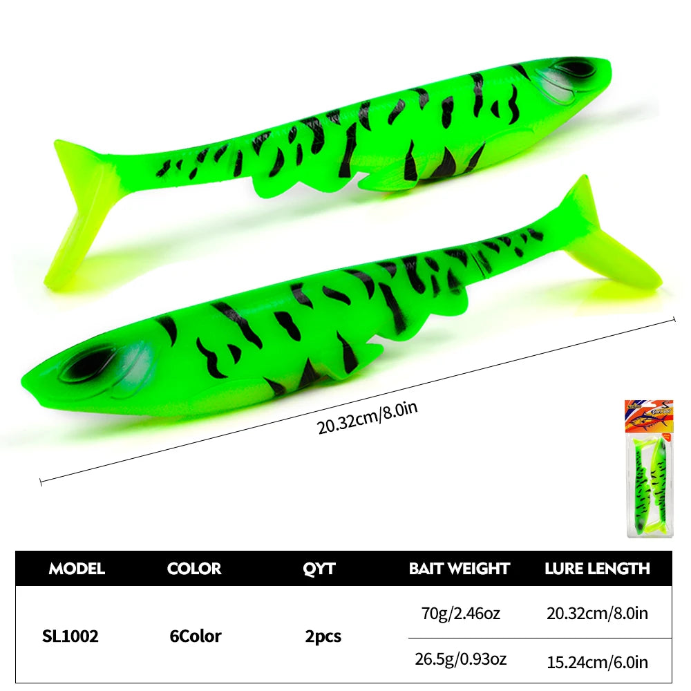 Sunlure 2PCS Fishing Lure Big Size Soft Bait Lures 20.3cm&15.2cm 70g&26.5g Wobbler Swimbait Artificial Silicone Fishing Gear