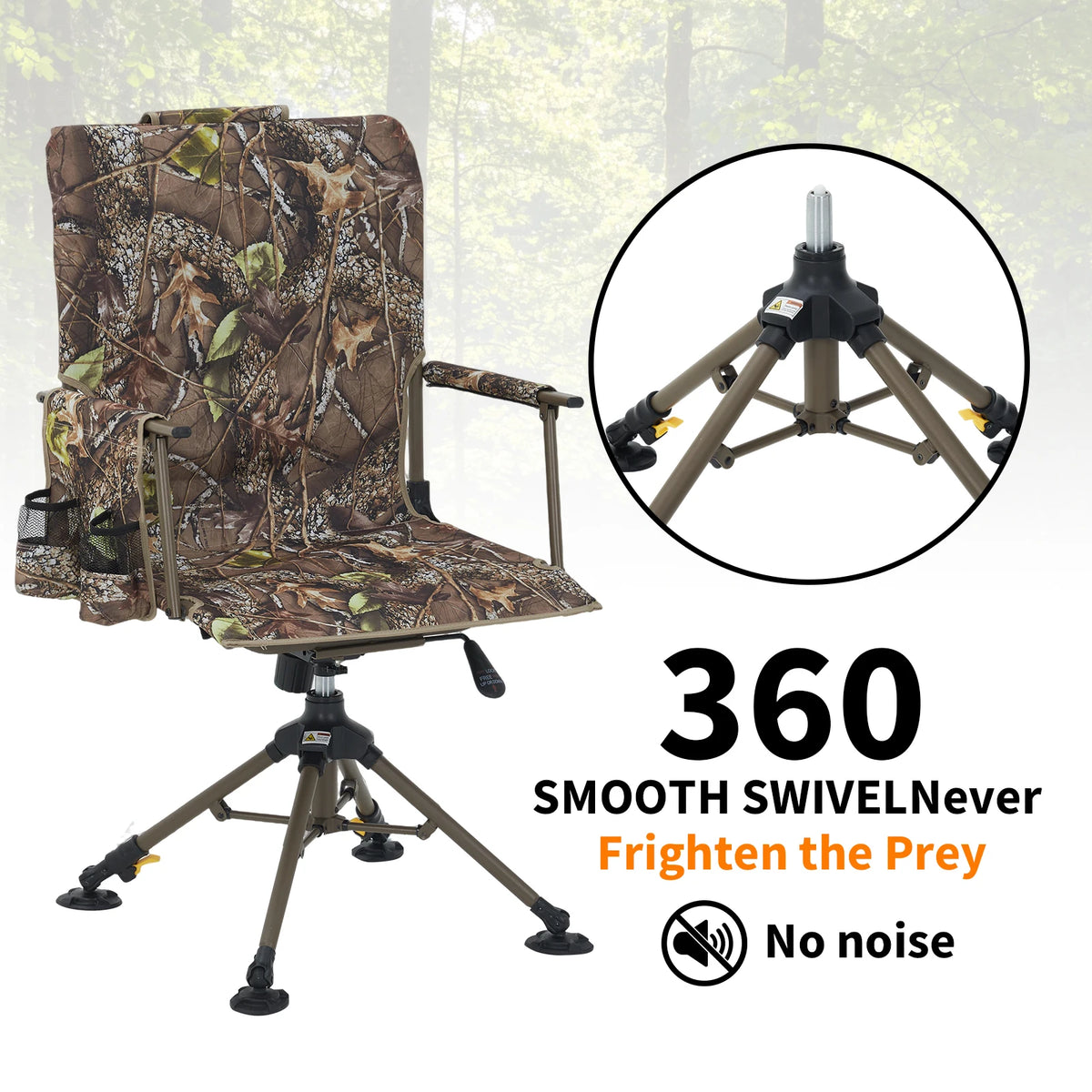 360° Swivel Folding Dining Chair Mesh Backrest Heavy-Duty Steel Frame 330 lb Capacity Leaf Camouflage Portable Camping Chair Hunting Hammock Seat Outdoors Low Down Hunting Seat for Fishing Camping