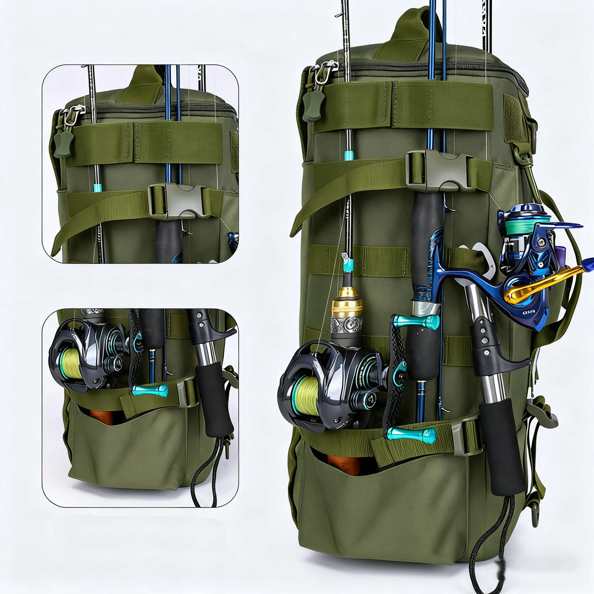 Multifunctional Fishing Backpack Tackle Bag with Rod Holders Fish Equipment Storage Waterproof Wear-resistant Outdoor Sports Bag
