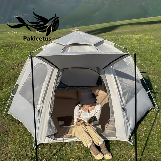PAKICETUS 2-5 Person Instant Dome Camping Tent, 1 Minute Quick Easy Setup Dual Doors Spacious Lightweight Pop Up Tent, Portable Backpacking Outdoor Travel Tent