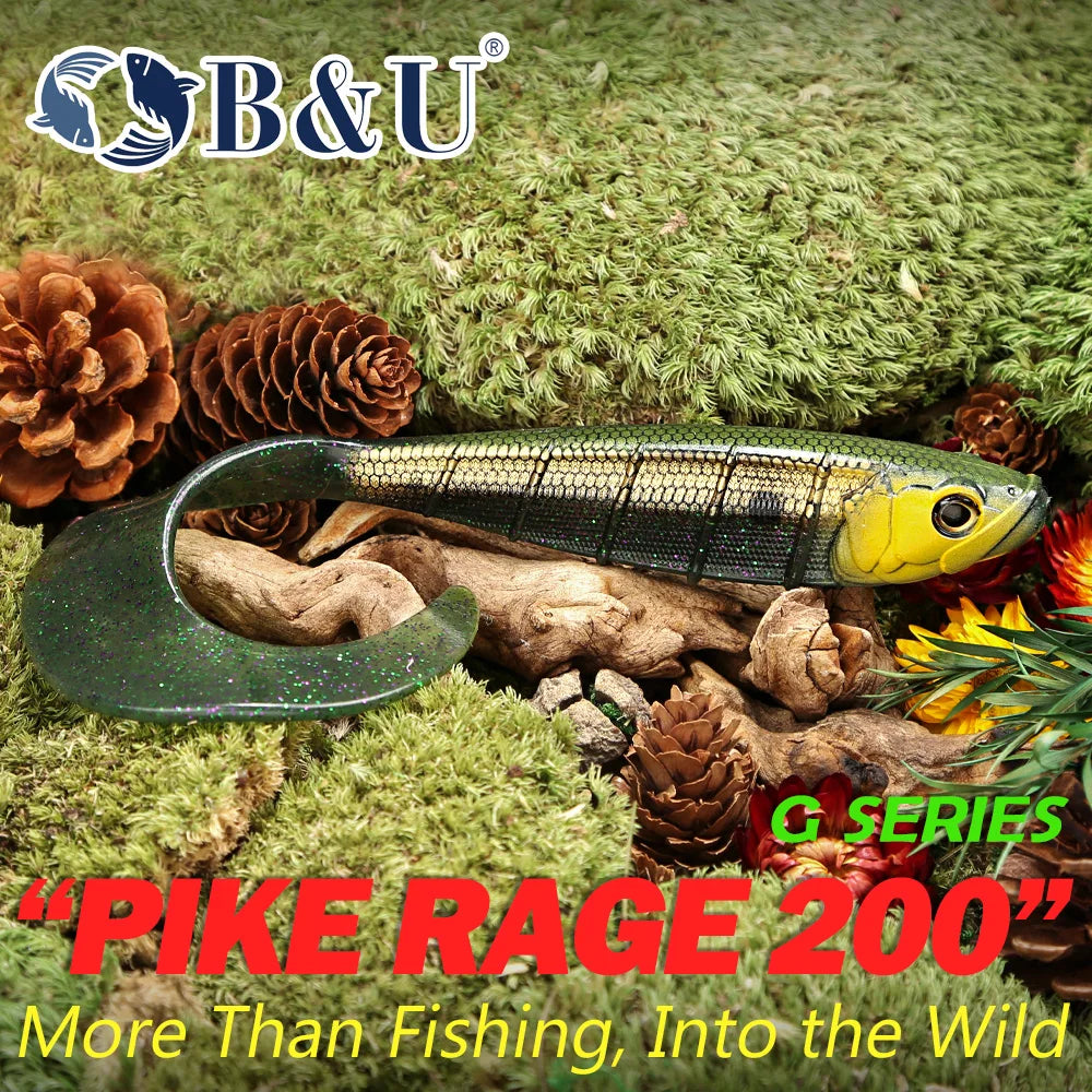 B&U 20cm Curly Tail Soft Fishing Lure Big Swimbait Grub Bait for Pike Musky Muskie Predator Fishing