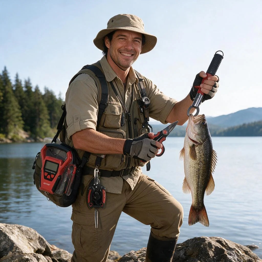Professional Angling Tool Kit with Electronic Fish Scale, Fish Lip Grabber, Fishing Forceps, Fishing Shears, Multi‑Purpose