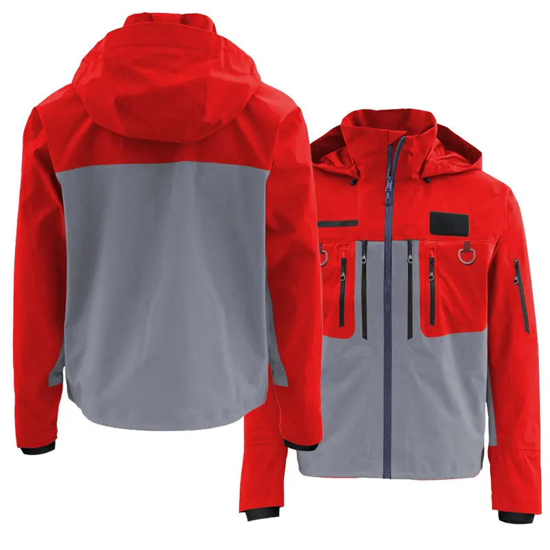3-Layer Fishing Wading Jacket, Breathable Outdoor Fly Fishing Rain Coat for Men Lightweight Windbreaker with Detachable Hood