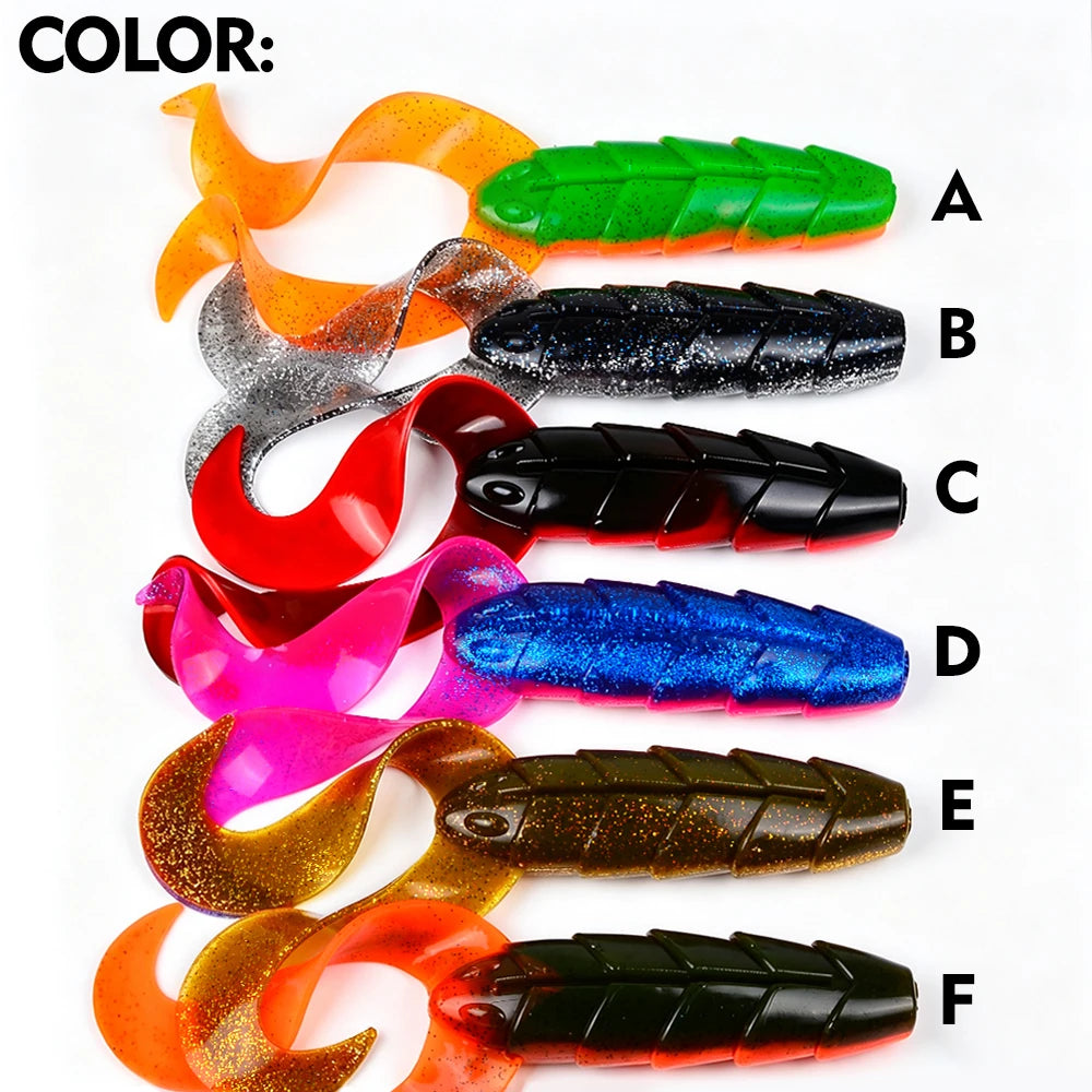 Sunlure 1/2/3PCS Large Double Curly Tail Lure Silicone Soft Plastic Worm Bait Ribbed Body Artificial Saltwater Fishing Tackle