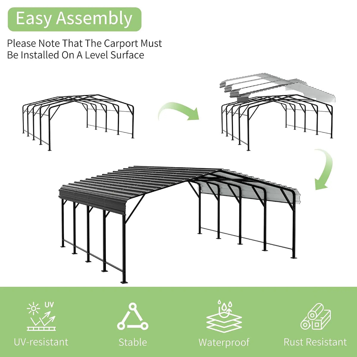 20x20 FT Metal Carport, Oversized Carport Garage with Enhanced Base, Outdoor Galvanized Car Shelter, Heavy Duty, Custom