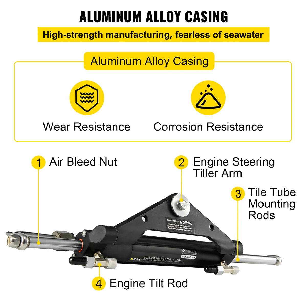 SucceBuy Hydraulic Steering Cylinder 150HP HC4645H Front Mount Hydraulic Outboard Marine Steering Cylinder Fit for Boat Steering
