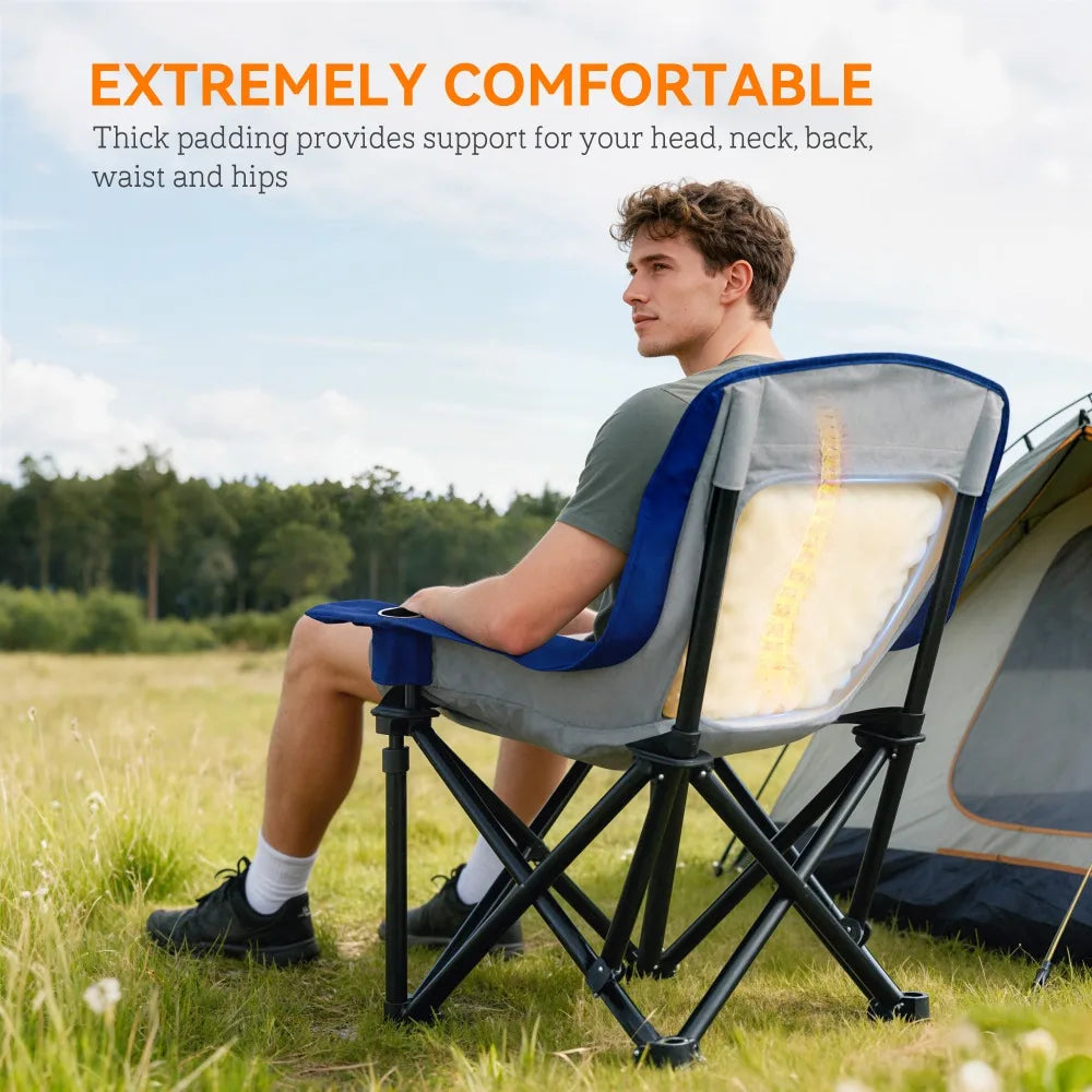 Camping Chair for Adults, Portable Folding Camping Chair with Side Pockets, Cup Holders, Carry Bag，Large size high back chair camping leisure picnic chair portable fishing chair beach travel armchair, Blue and Gray