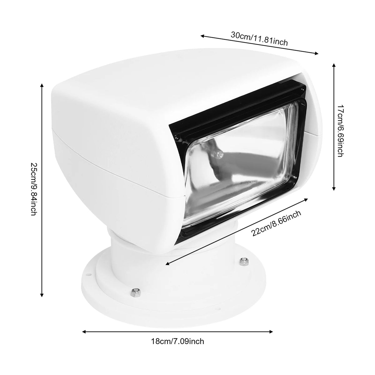 Spotlight Marine Spot Light Boat Searchlight Remote Control 12V 100W Waterproof, White, 360° Rotatable for Boat