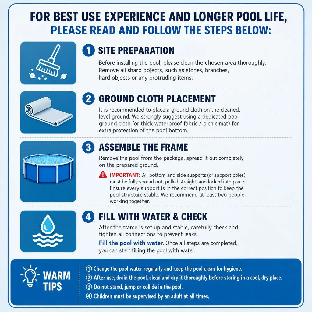 Non-Inflatable Foldable Swimming Pool 2.6/3M Multi-Layer Thick Wearproof PVC Family Pool with Dual Fast Drain Portable Outdoor Backyard Tub for Kids Adults