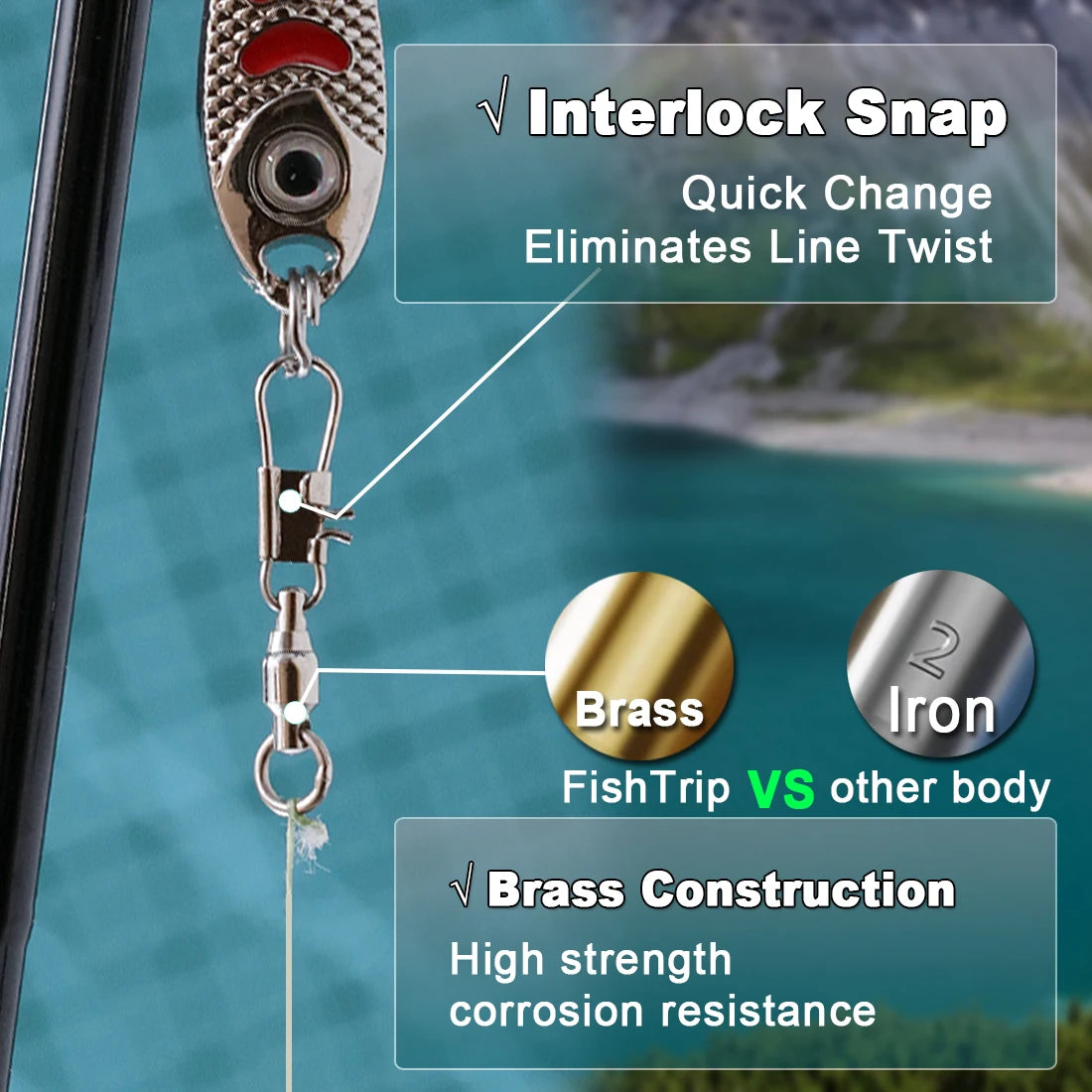 FishTrip Fishing Snap Swivel Interlock Snap Ball Bearing Swivels Stainless Steel Cross Lock Clip Squid Fishing Connector