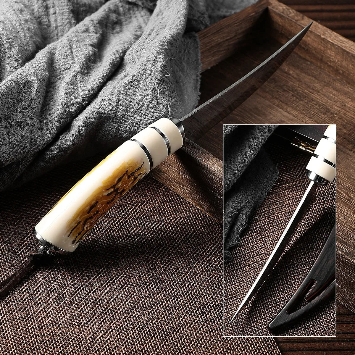 Sharp curved blade, sharp satin finish fruit knife, portable plastic handle boning knife