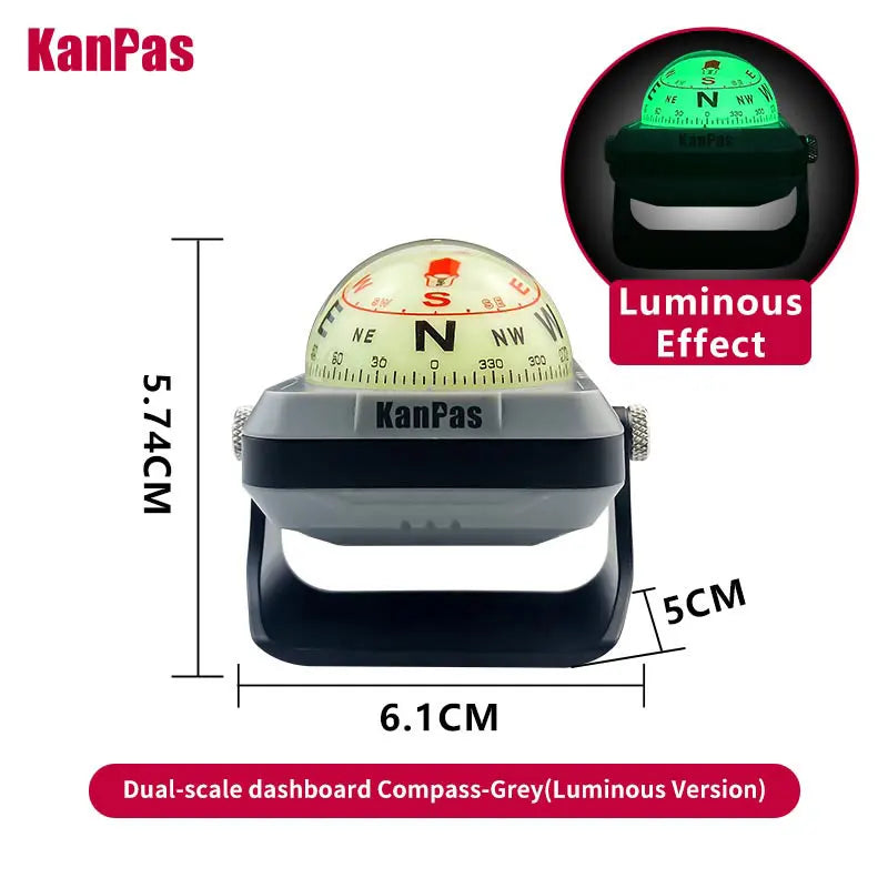 KanPas Dash Board Compass for Car/Innovative Double Dials/Powerful Luminous Capsule/Adjustable Compass Holder