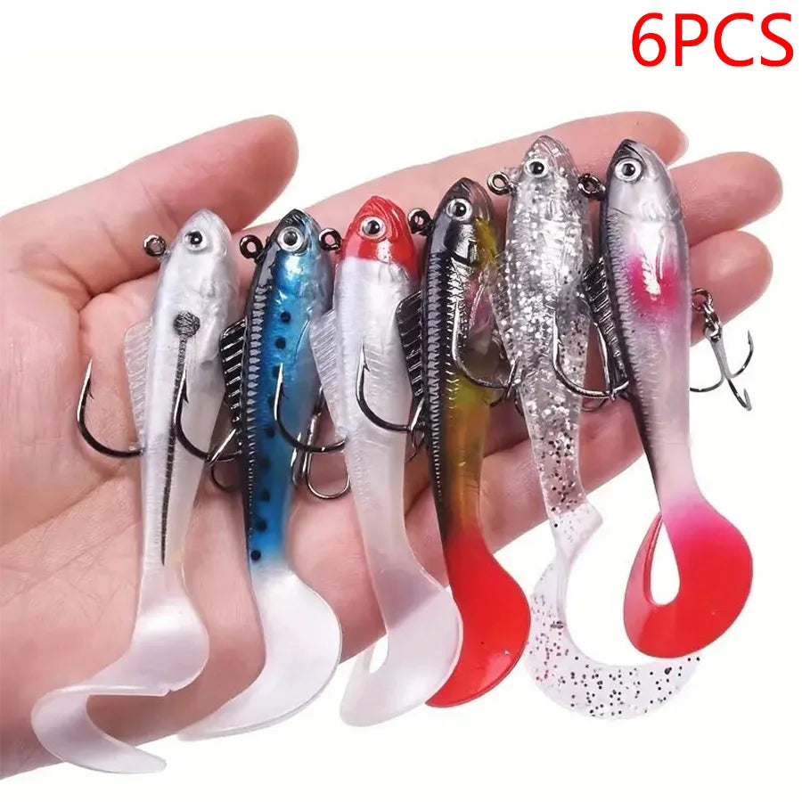 6PCS/BAG Artificial Baits Kit Fishing Tackle Soft Bait Jig Head Wobblers For Sea Bass Spoon Pike Carp Fishing Lures Set Swimbait