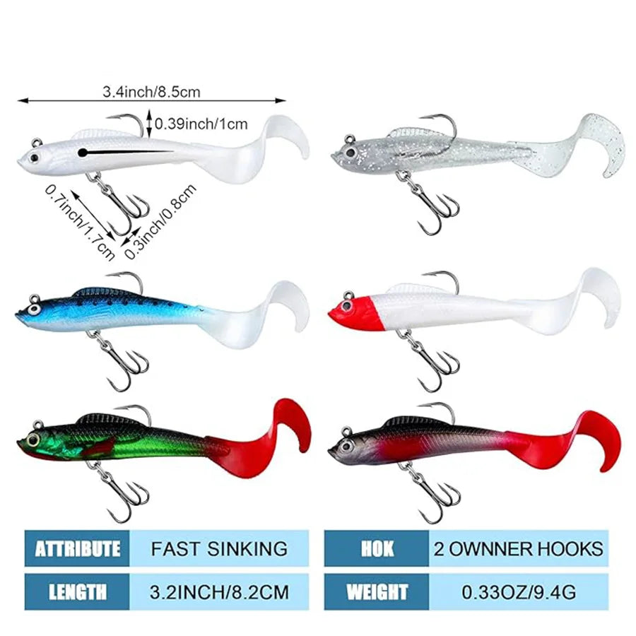 6PCS/BAG Artificial Baits Kit Fishing Tackle Soft Bait Jig Head Wobblers For Sea Bass Spoon Pike Carp Fishing Lures Set Swimbait