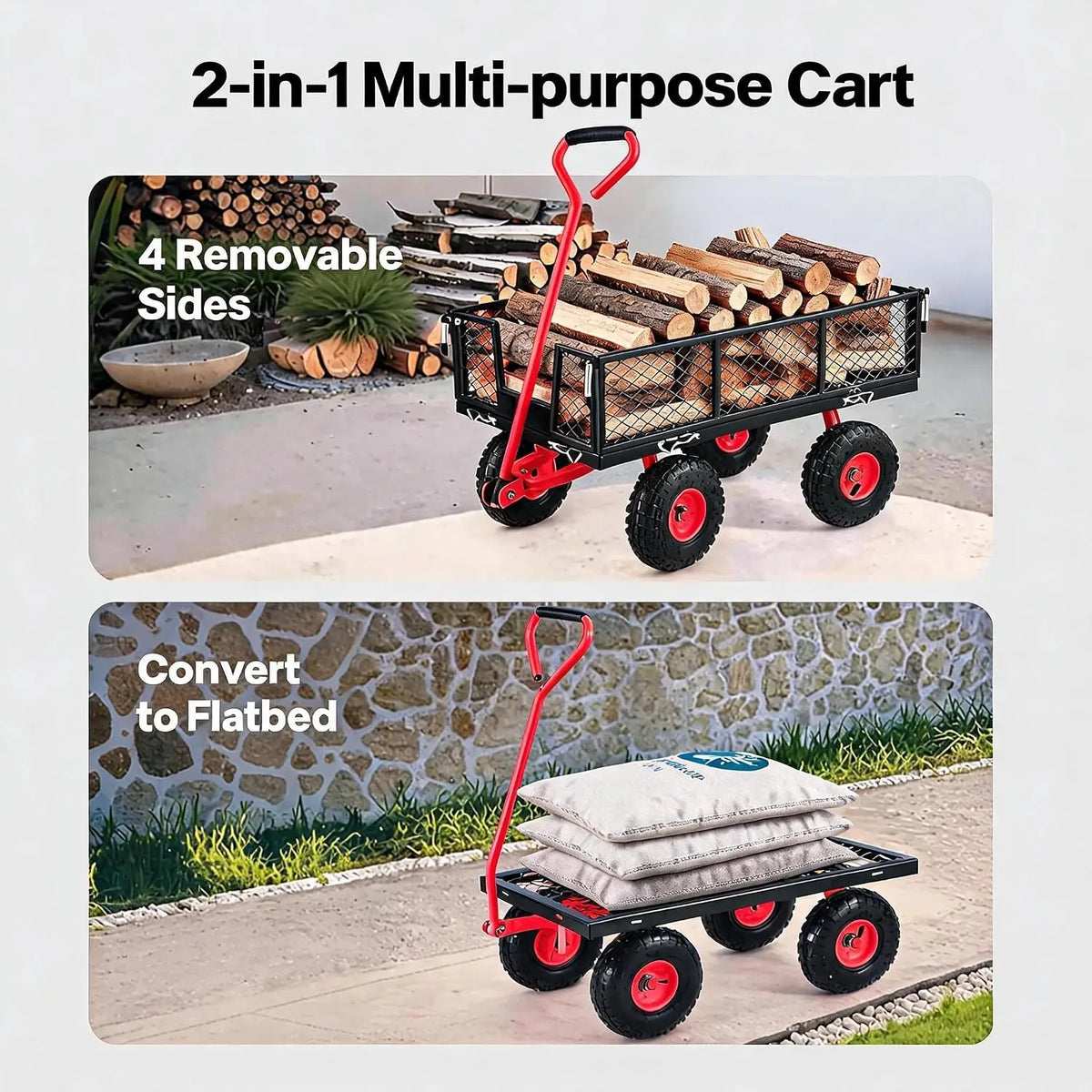 Steel Garden Cart Heavy Duty 900 Lbs Capacity, With Removable Mesh Sides,Utility Metal Wagon Perfect For Garden, Farm, Yard